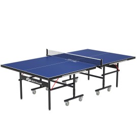 Goplus Foldable Table Tennis Table, 9x5 Professional Ping Pong Table with Quick Clamp Net & Post Set & Wheels, Single/Double Player Mode, All-Weather Performance & Easy Assembly for Indoor/Outdoor