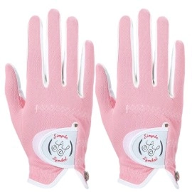 SIMPLE SYMBOL Womens RainGrip Golf Glove Two Pack,Hot Wet Weather Comfort,(Two Left Hands Or Two Right Hands Or One Pair) Four Colors to Choose from Pink/Purple/White/Green(Pink,XL,Right)