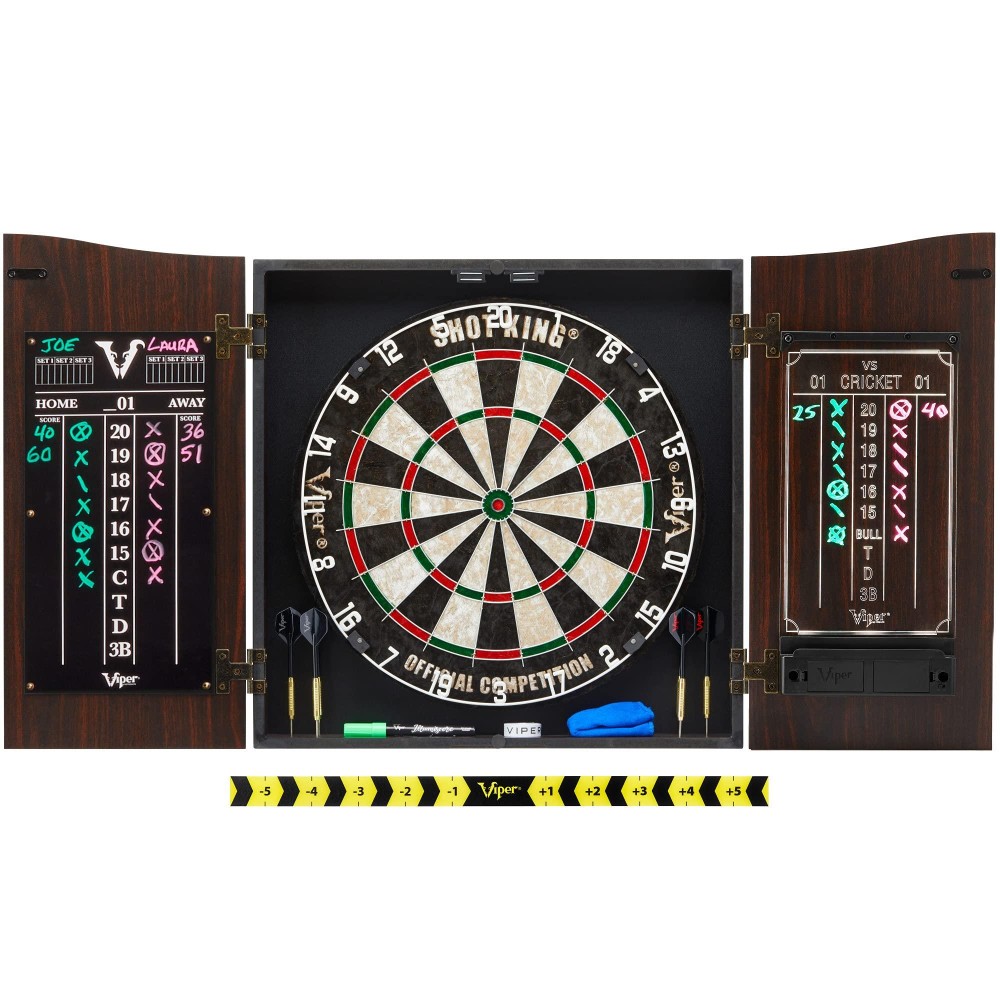 Viper by GLD Products Vault Deluxe Dartboard Cabinet with Shot King Sisal Dartboard and Illumiscore Scoreboard, Wood