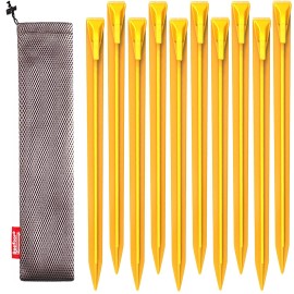 Beefoor 10-Pack Plastic Tent Stakes - 12-Inch Heavy Duty Canopy Anchoring Pegs for Camping, Gardening, Landscaping, Backpacking - Lightweight, Rust-Proof, Reusable Camping Stake