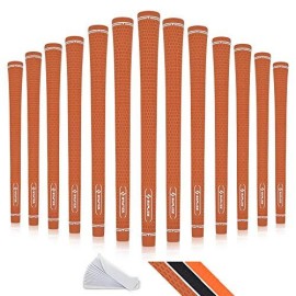 SAPLIZE Rubber 13 Golf Grips with 15 Tapes, Midsize, Ant-Slip Golf Club Grips, Brown