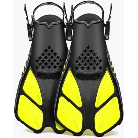 Swim Fins Open Heel, Adjustable and Light Diving Fins with Good Thrust, Travel Size Short Flippers for Snorkeling Swimming (Unisex) (Yellow Extra Small (Kids 1-4))