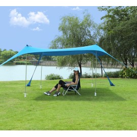 Sunhigo Beach Tent Pop up Sun Shelter with Sand Shovel UP50+ Protection Easy to Set Carry Bag for People,Picnics Camping Tirps (10?10FT 4POLES Blue)