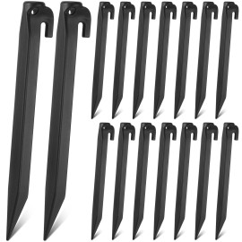 9 Inch Plastic Inflatable Stakes Tent Stakes Replacement Yard Inflatable Accessories for Inflatables Camping Tent Stakes Tent Pegs for Valentines Day Garden Home Decorations(Black, 16 Pieces)