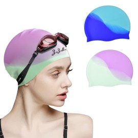 ZmZmBay Silicone Swim Cap (2 Pack),Comfortable Bathing Cap Ideal for Curly Short Medium Long Hair, Swimming Cap for Women and Men, Shower Caps Keep Hairstyle Unchanged