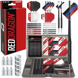 RED DRAGON Ultimate 50 Piece Darts Set - Includes 20 Gram Steel Darts, Hardcore Flights, Shafts (Stems) and Accessories