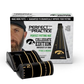 PERFECT PRACTICE Putting Mat Collegiate Edition - Univ. of Iowa - Indoor Golf Putting Green with 2 Hole Training for Practicing at Home or in The Office - Gifts for Golfers - Golf Accessories for Men