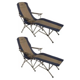 Kamp-Rite KAMPFL145 Heavy Duty Steel Frame Soft Arm Portable Folding Outdoor Weatherproof Camping Lounger Lounge Chair with Carry Bag (2 Pack)