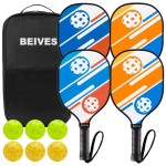 Beives Pickleball Paddles Pickleball Set 7-ply Basswood Wooden Pickleball Rackets Set of 4 with 6 Balls and 1 Carry Bag, Pickleball Equipment for Beginner to Intermediate with Extra Edge Guard