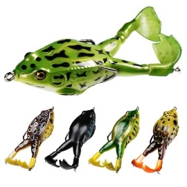 Pelican Mate Topwater Frog Lures Double Propellers Soft Silicone Bass Bait Realistic Frog Lures Kit Set Trout Pike Freshwater Saltwater 3.55/ 0.46oz (Pack of 5)