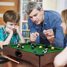 Hey! Play! Mini Tabletop Pool Set- Billiards Game Includes Game Balls, Sticks, Chalk, Brush and Triangle-Portable and Fun for The Whole Family, Green, (476551SCA)