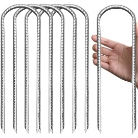 Eurmax USA Trampolines Stakes Canopy Parts Wind Stake 12 Inch Heavy Duty Stake Safety Ground Anchor Galvanized Steel Wind Stakes, Pack of 6(Silver)