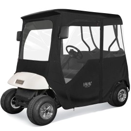 10L0L Golf Cart Enclosure 600D for 2 Passenger Universal EZGO TXT/RXV, with 2 Door Zippers, Security Side Mirror Openings, Taillight Zone UPVC Windows, Waterproof Portable Transparent Rain Cover