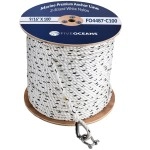 Five Oceans Anchor Line 9/16 inch x 100 ft - Anchor Rope Line - Marine Premium 3-Strand White Nylon - Stainless Steel Thimble and Schakle - Ideal for Mooring Anchoring Towing - FO4487-C100