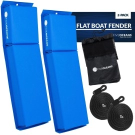 Five Oceans Contour Fender, Boat Fenders, Boat Bumpers for Docking, 2-Pack - 24-Inch, Blue, with 3/8-Inch x 5-Foot Fender Line and Convenient Storage Bag, Waterproof PVC Fabric - FO4613