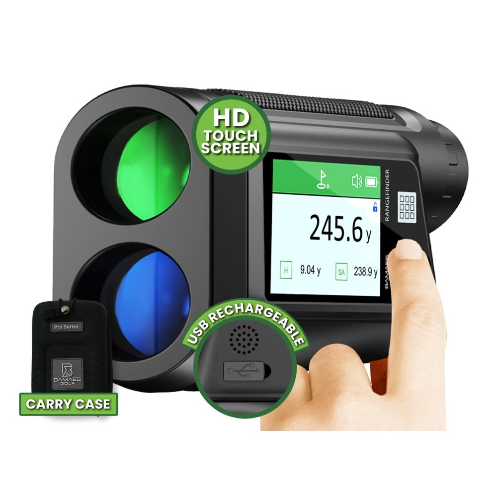 BAMAES Golf Rangefinder with Slope and HD Touchscreen - 650 Yard Range 6X Magnification - Flag Lock & Vibration - USB Rechargeable - Memory Storage - Voice Broadcasting - Professional Distance Finder