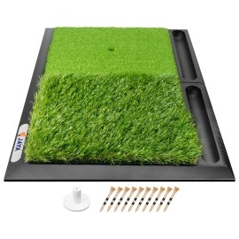 JAYA Golf Hitting Mat with Ball Tray, Heavy Rubber Base, Fairway & Rough Turf Golf Training Mat, Golf Tees and Rubber Tee Holder Included, Portable Golf Practice Mat for Indoor and Outdoor