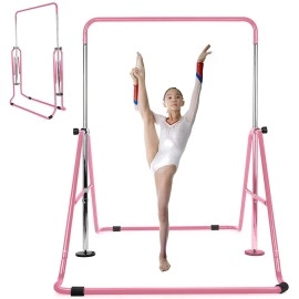 Gymnastics Bar for Kids, Junior Training Bar, Pink Adjustable Height Gymnastic Horizontal Bars for Home, Gift for Child, Teens, Boys and Girls