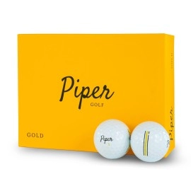 Piper Golf Premium Golf Balls for Maximum Distance and Soft Feel Handicap Range 0-7 Higher Spin 4-Piece Urethane 1 Dozen (12-Balls) Custom Alignment Golf Ball Marker Piper Gold