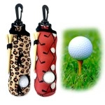 Triple Belle Golf 2 Pack Golf Ball Holder for Bag in Red and Leopard Print with Tee Holder Keychain Belt Clip On for Girls and Ladies - Golf Gifts for Women, red, black, beige