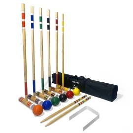 Yard Games Premium Outdoor Colored Lawn Croquet Game Set with 6 Player Mallets, Easy Backyard, Beach, or Park Summer Game for All Ages & Skill Levels