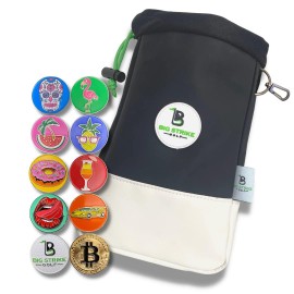 Big Strike Golf - Golf Pouch and 10 Magnetic Ball Markers. Bright, Fun Colorful Ball Markers. Golf Accessories Top Pick. (Golf Pouch + 10 Magnetic Ball Markers)