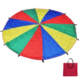 Voilamart 16 Foot Play Parachute for Kids,Children Rainbow Parachute,Kids Parachute with 12 Handles,Zipper Carry Bag for Outdoor Cooperative Group Play