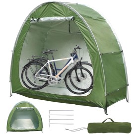 Qrenia Bike Tent Storage Shed for 2 Bikes Waterproof 210D Oxford Fabric, Outdoor Bicycle Cover Shelter with Window Design, Bike Storage Tent for Home Garden, Green