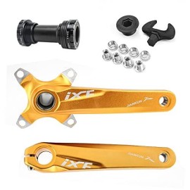 IXF JIANKUN Crank Arm Set 170mm 104 BCD Hollow Integrated Axis 8/9/10/11S Modified Single Disc 32T/34/36/38T for MTB BMX Road Bike, for Shimano, FSA, Gaint (Gold Left & Right Crankset with Axis)