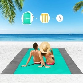 Beach Blanket Waterproof Sandproof, 96''108'' Oversized Beach Mat for 4-7 Adults, Portable Sand Free Mat, Lightweight and Durable Picnic Blankets for Camping, Traveling, Hiking, Easy to Clean Blue