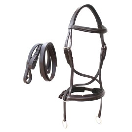 CHALLENGER Horse English Brown Leather Padded Bitless Training Bridle Reins 805EB08BR