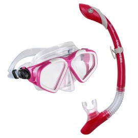 U.S. Divers Cozumel TX Adult Snorkel Combo - Anti-Fog Lens, Easy-Adjust Mask Buckles, Dry Top Snorkel, Full-Flex Section for Comfort - Explore Series Unisex Adult, Gray/Dark Pink (SC3161022L)