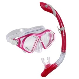 U.S. Divers Admiral Adult Snorkel Combo - Leak-Free Comfortable Mask Fit with Adjustable Strap, Wide Two-Window Visibility, Travel Series Unisex Adult, Berry/Gray (SC2440209L)