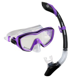 U.S. Divers Diva II Women's Snorkel Combo - Adjustable Ultra Clear Views Snorkel Mask, Dry Top Snorkel Technology, Hypoallergenic Mouthpiece - Pro Series Sized for Women, Purple/Black (SC1790501M)