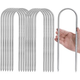Tebery 12 Pack U-Shape Trampolines Pins Wind Stakes,12 Inch Galvanized Steel Safety Wind Ground Anchor Stakes Kit for Outdoor Trampolines Protecting