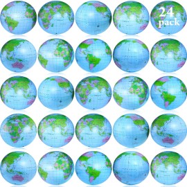 24 Pack 16 Inches Inflatable World Globe Beach Balls Blow up Earth Beach Ball Large Pool Toys for Party Birthday Party Favor Luau Decorations