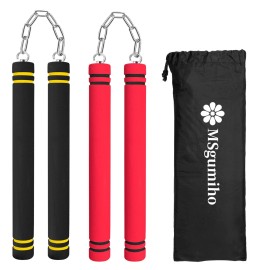 MSGumiho Nunchucks Safe Foam Rubber Training Nunchucks Nunchakus with Steel Chain for Kids Adults & Beginners Practice and Training (1Black+1Red)