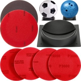 7 Pieces Bowling Sanding Pads Cup Set, Including 6 Resurfacing Polishing Kit Bowling Ball Grit Pads Bowling Ball Cup Bowling Ball Stand Bowling Ball Holder for Bowling Sports Ball Cleaning Display