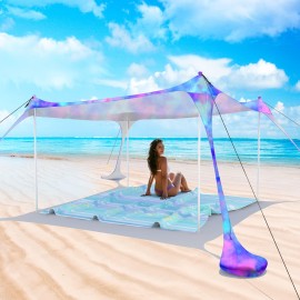 Zeepair Beach Tent Pop Up Sun Shade Canopy Sun Shelter UPF50+ with 4 Stability Poles/Carry Bag/Ground Pegs/Sand Shovel/Windproof Ropes Portable Outdoor Family Sunshade for Beach Camping Fishing Picnic