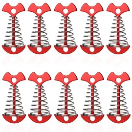 10Pcs Deck Anchor Pegs Windproof Aluminium Alloy Fishbone Tent Stakes with Spring Buckle, Portable Wind Rope Anchor for Hiking Camping