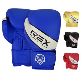 Rex Boxing Gloves for Kids & Adult- Premium Quality PU Leather Training Gloves for Enhanced Performance and Protection with Ventilated Palm (Blue, 16oz)