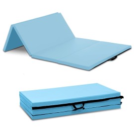 HCY Exercise Mat Gymnastics Mat Tumbling Mat 4x8x2 Pu Leather with Carrying Handles for Yoga,Home Gym,Core Workouts,Stretching-Blue, 92(L)x46(W)x2(D)