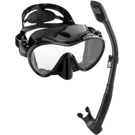 Cressi Italian Boutique Collection - Tempered Glass Lens Frameless Scuba Snorkel Mask - Epsilon Dry Snorkel Set, All Black Metallic
