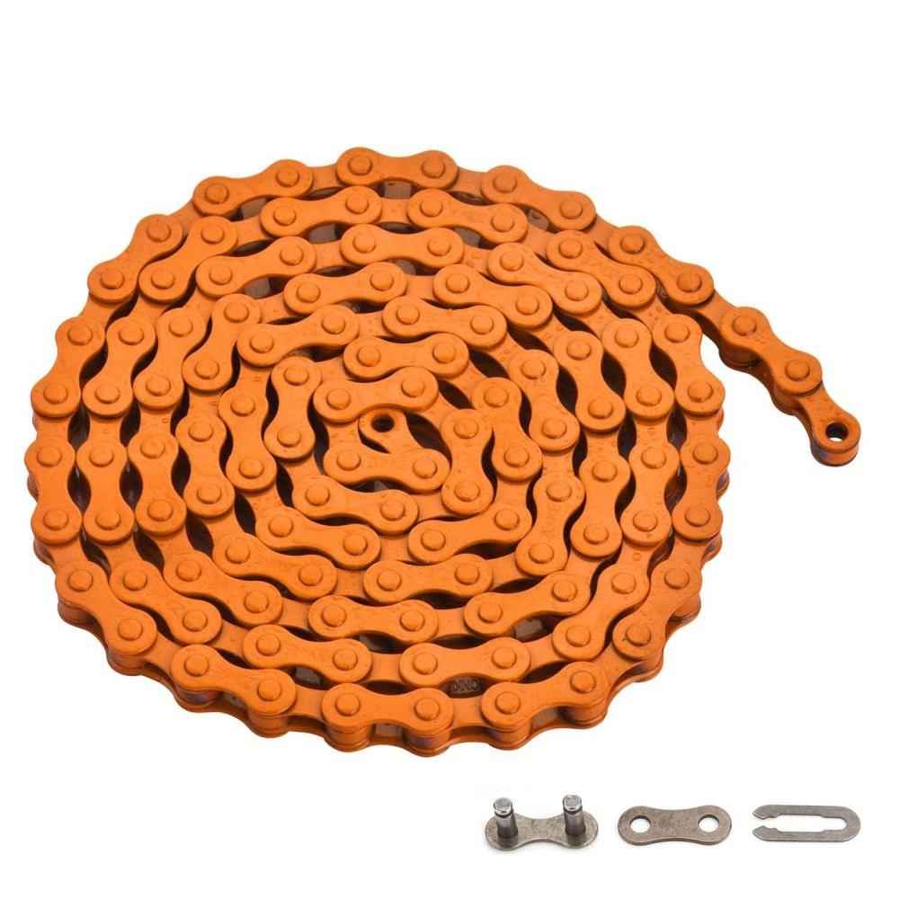 Single-Speed Bicycle Chain, 1-Speed Bike Chain, Multicolour, 1/2 x 1/8 Inch, 116 Links (116L, Orange, 1)