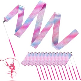 Sparkling Dance Ribbon Flash Gymnastics Ribbon Streamers 78.7 Inches Rhythmic Shining Silk Dance Ribbons Wand for Kids Dance Streamers Pink Twirling Ribbons (12 Pieces)