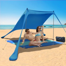 UNIMEIX Beach Canopy Sun Shelter with Beach Blanket and Carry Bag, UPF 50+ Beach Sun Shade Canopy Pop Up Beach Canopy Tents for Beach, Fishing, Backyard, Camping, 2 Poles with Blanket