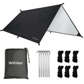 Wilhiker Tent Camping Tarp Hammock Rain Fly: Ultralight Tarps with 3000 PU Waterproof, Hammock Rainfly Sun-Proof Shade for Park Picnic Hiking Backpacking Fishing Outdoor Accessories, 10 x 10 ft