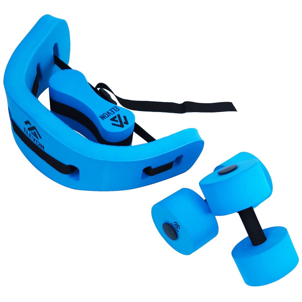 Elevon Complete Swim Training Set Including Water Dumbbell Weights, Floating Belt and Pull Buoy Leg Float, Blue