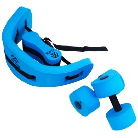 Elevon Complete Swim Training Set Including Water Dumbbell Weights, Floating Belt and Pull Buoy Leg Float, Blue