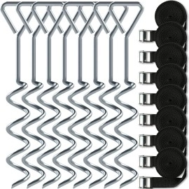 Trampoline Anchors, 8 Pcs Trampoline Stakes and Straps, Anti-Rust Trampoline Anchors High Wind Heavy Duty, Spiral Shaped Trampoline Stakes Anchors High Wind